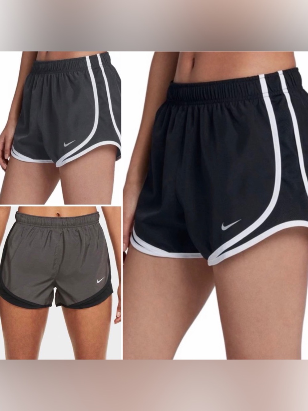 Nike Women's Tempo Dry Core 3" Black Gray Running Shorts 3 Pairs Size Medium